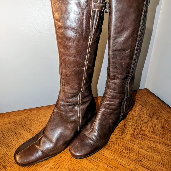 Ecco Bremen Brown Leather Zip Up Buckle Strap Knee High Boots Women 6.5 / 37 - Picture 5 of 9